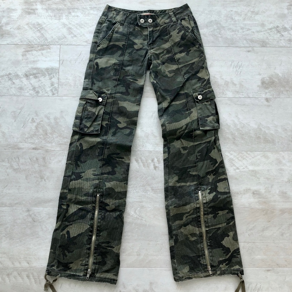 Camo Cargo Pants w/ Zip Detailing & Snap Closure